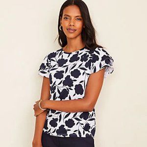 NWT! Ann Taylor Floral Pima Cotton Tee Peri Nova